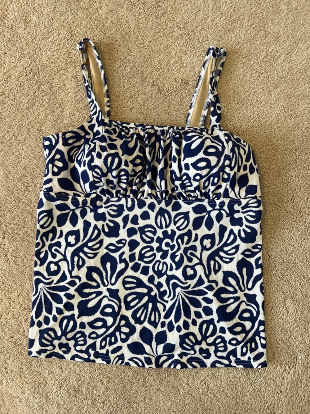 Lands' End Navy and White Floral Swim Top
